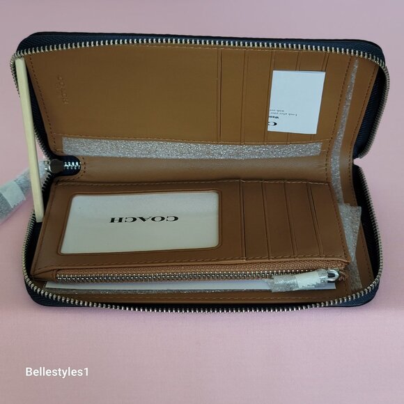 COACH Pebbled Leather Medium ID Window Zip-Around Wallet- Denim color 🎈$118 - Picture 13 of 16